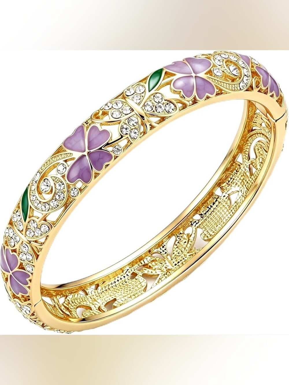 Cloisonne-inspired 18K Gold Plated Bangle Bracelet Enamel Non-tarnish